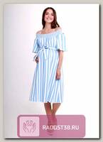 Платье с пояском для беременных белый_голубой