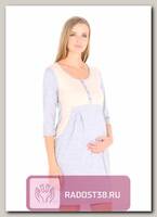 Платье домашнее для беременных серый меланж/персик